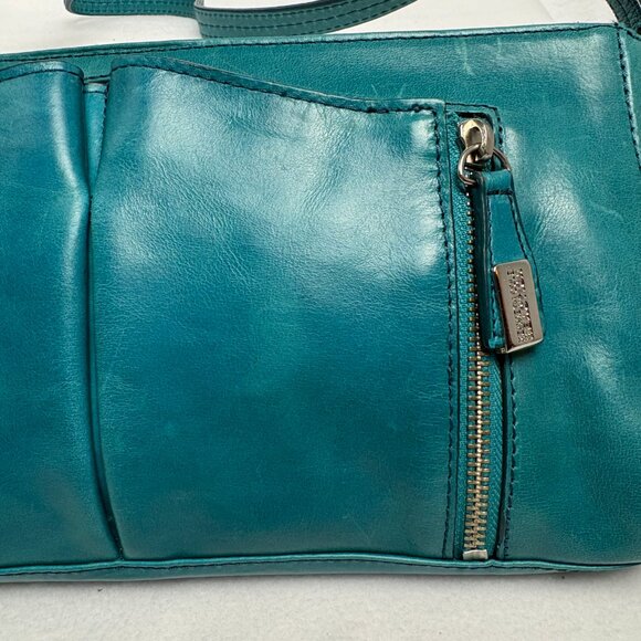 Kenneth Cole Reaction Teal-Colored Leather Shoulder Clutch Style Handbag - Picture 2 of 16